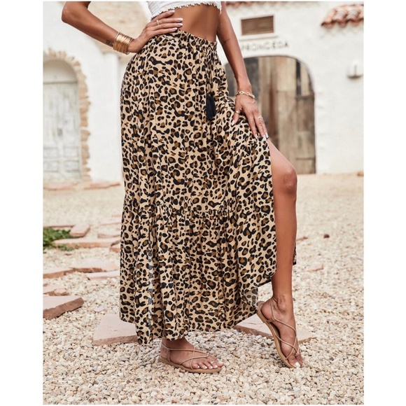 Boho Leopard Print Tassel Maxi Skirt - Picture 2 of 9